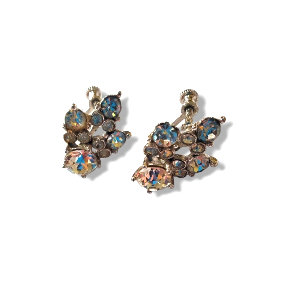 VINTAGE Screwback Earrings Silver Clusters Rhinestones Jewelry